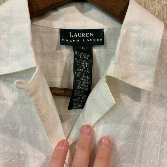 LAUREN Ralph Lauren Linen White Plaid Loose Oversized Fit Button Blouse Size S - Picture 4 of 10
